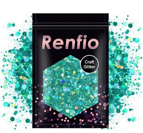 Vista 9 de Renfio Purpurina gruesa negra, 100 g (3.5 oz) mezcla de polvo fino brillante con lentejuelas iridiscentes para el rostro, purpurina para Halloween