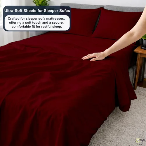 Vista 3 de Cottington Lane Juego de 4 piezas de sábanas para sofá cama tamaño matrimonial, 100% algodón egipcio de alta calidad para sofá cama, sofá biplaza