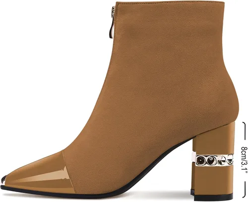Vista 2 de Jimishow Ankle Booties Block Heeled Winter Autumn Suede Short Boots For Women Chunky High Heel Square Toe Front Zipper Boots