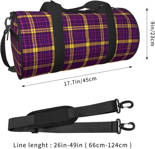 Vista 2 de Large Duffle Bag for Travel - Retro Purple Yellow Plaid Print Gym Bag for Women Men, Travel Foldable Bags for Women Men with Zippered Multiple