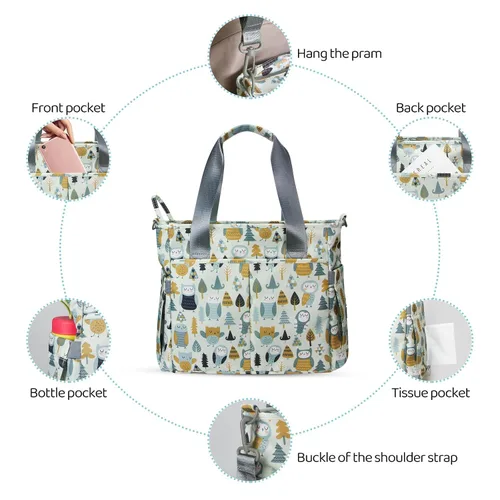 Vista 4 de Bolsa de pañales impermeable para mamá y papá, bolsas de viaje medianas multifunción (búho lindo)