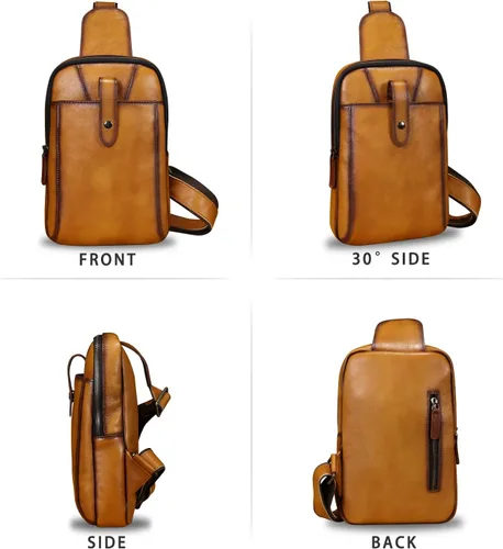 Vista 5 de LRTO Bolso de cuero genuino para hombres y mujeres, mochila bandolera de cuero real, bolso cruzado de hombro a la moda