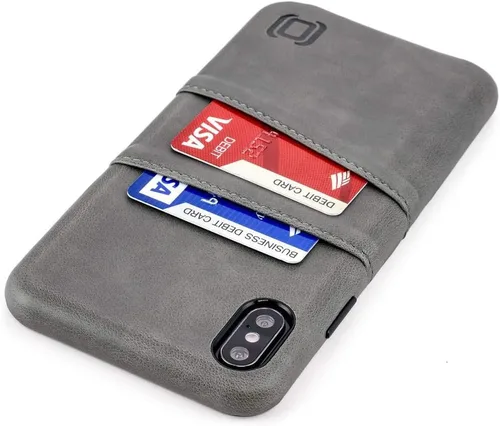 Vista 12 de Dockem Funda tipo cartera para iPhone XR (6.1"): Placa de metal integrada para montaje magnético y 2 tarjeteros (Exec M2, cuero sintético, gris)