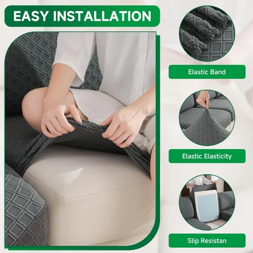 Vista 6 de OHSIO Funda para sofá, funda elástica para sofá, fundas de cojín de asiento suave, lavable, funda de sofá modular en forma de L, resistente al Gris