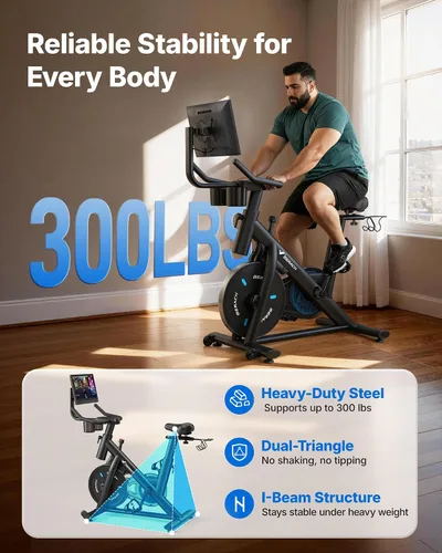 Vista 4 de MERACH Exercise Bike, Magnetic Friction Stationary Bike for Home with APP