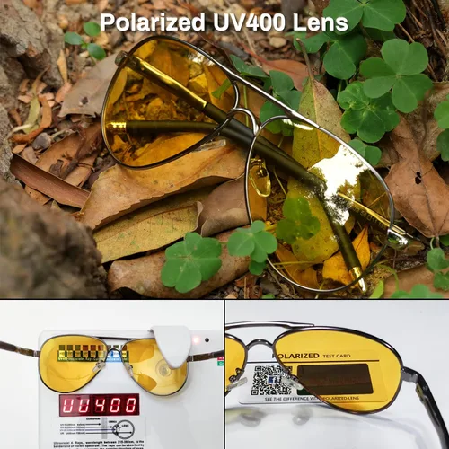 Vista 5 de ROCKNIGHT Lentes de sol polarizados estilo aviador para hombres y mujeres, lentes de sol con parte superior plana de metal, ligeras