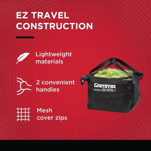 Vista 4 de GAMMA Sports EZ Travel Cart, Tennis & Pickleball Hopper, Padel, Portable Compact Design, Sturdy Lightweight Construction, EZ Bags, 150 or 250