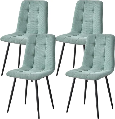 Vista 8 de Juego de 4 sillas de comedor de pana, modernas sillas de cocina tapizadas de tela con patas de metal, almohadillas ajustables, color azul