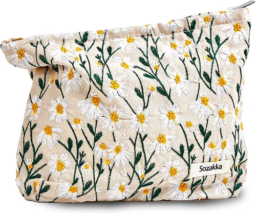 Vista 27 de Sminra Bolsa de Maquillaje Bolsa de Cosméticos Bolsa de Aseo de Lona Preppy para Mujeres Linda Bolsa con Cremallera Organizador Accesorios de Viaje