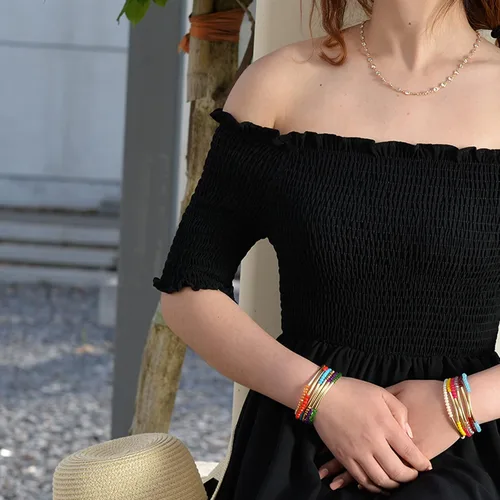 Vista 2 de MOZAKA 20 pulseras de cuentas pequeñas de cristal para mujer, estilo bohemio, apilable, elásticas, multicolor, versátiles, cuentas de cristal