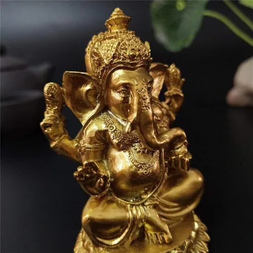 Vista 7 de Estatuas Doradas del Señor Ganesha - Estatua del Dios Elefante Hindú Escultura de Resina Figurilla India de Ganesh Buda Ornamentos de Decoración