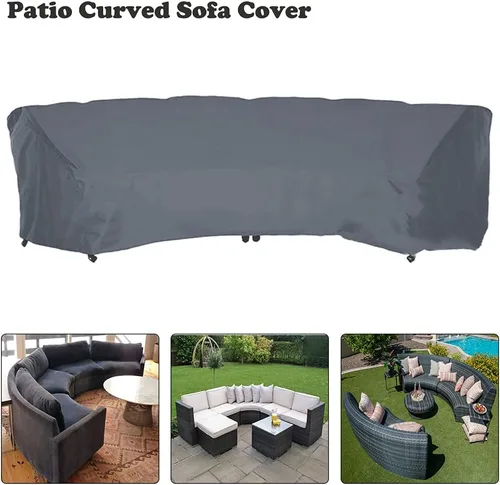 Vista 6 de Funda para muebles de patio, resistente al agua, curva, a prueba de polvo, para sofá, muebles de interior y exterior, juego de sofá de media luna