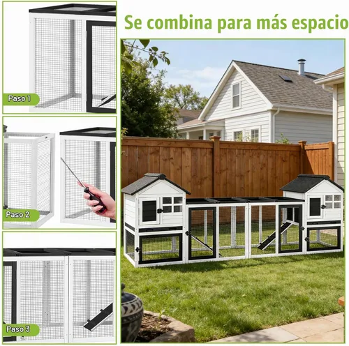 Vista 2 de GUTINNEEN Conejera grande para conejos, gallinero de madera para exteriores, resistente a la intemperie, jaula de conejillo de indias con techo