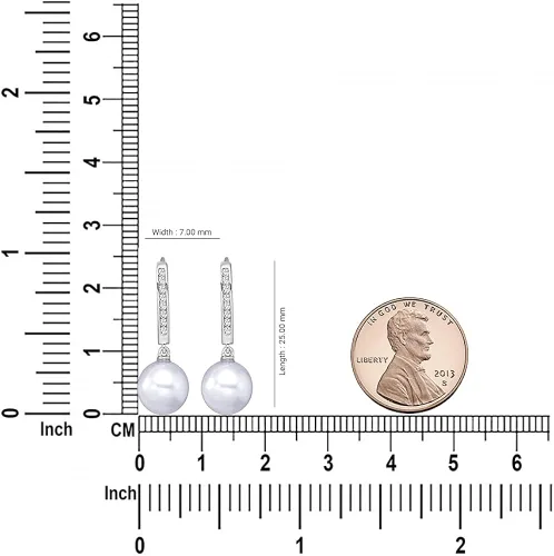 Vista 4 de Aretes colgantes de oro blanco de 10 quilates y perlas cultivadas de agua dulce de 0.354in (16 cttw, color I-J, claridad I2-I3), Metal Piedra