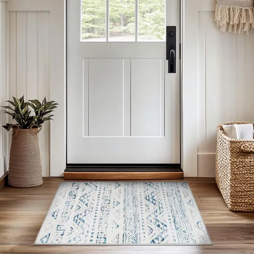 Vista 52 de JINCHAN - Alfombra marroquí de 2 x 3 pies, para entrada - Alfombra lavable a máquina, geométrica moderna, para cocina, suave, de lana sintética