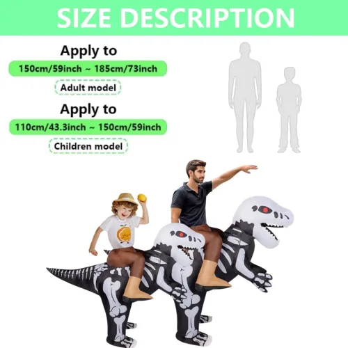 Vista 6 de Skeleton Dinosaur Inflatable Costume Ride On Halloween Costumes Blow up Costumes Cosplay Unisex For AdultKids