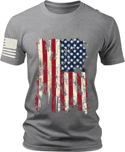 Vista 10 de Mens America Flag Retro T-Shirts Memorial Day 4th July Holiday Casual Short Sleeve Tops Muscle Fit USA Athletic Tees