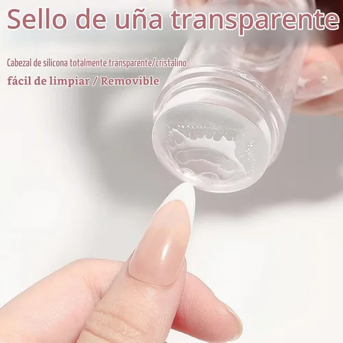 Vista 2 de 2 juegos de sellos de arte de uñas de doble cara de silicona transparente con raspador, kit de estampado de arte de uñas transparente francés para 2