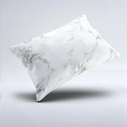 Vista 2 de Bonita funda de cojín rectangular decorativa con cremallera oculta de piedra de mármol Carra, color blanco, plateado, gris, 12 x 20 pulgadas