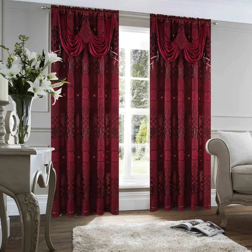 Vista 7 de Petrichor Cortinas de gasa jacquard transparente borgoña (54 pulgadas de ancho x 63 pulgadas de largo), 2 paneles con cenefa adjunta, diseño floral