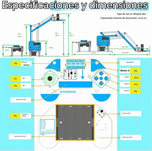 Vista 3 de Microbit Smart Robotic Arm Kit 4DF Kit de construcción de brazo mecánico programable para edades de 14 años en adelante para aprender codificación