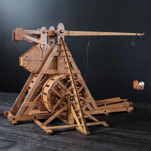 Vista 8 de Mini contrapeso Trebuchet con ruedas Europa Medieval Siege Carro Catapulta Armas DIY 3D Rompecabezas de madera Kits de modelos mecánicos Proyectos