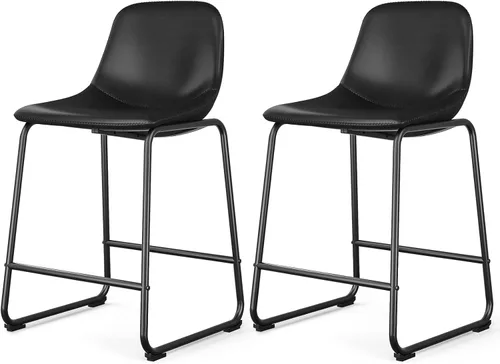 Vista 10 de Rfiver Taburetes de bar de cuero sintético PU Set de 2, Taburetes de pub industriales con respaldo y reposapiés, Sillas de bar modernas sin brazos