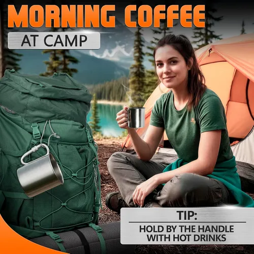 Vista 13 de Taza de camping de acero inoxidable con mosquetón, taza de lata de 13.5