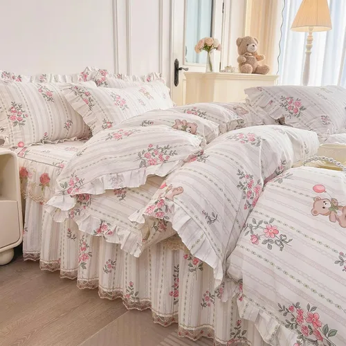 Vista 35 de Funda de edredón de algodón floral tamaño individual con volantes de encaje 100% algodón para adolescentes y niñas, juego de ropa de cama de 3