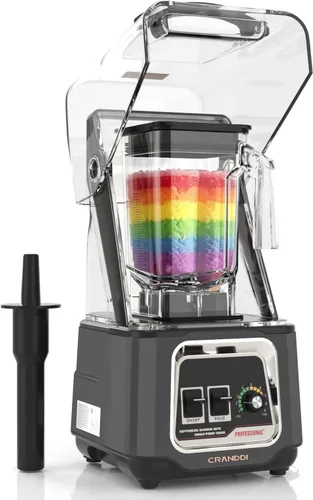 Vista 10 de CRANDDI Licuadora comercial, licuadoras de encimera de 2200 W con escudo extraíble, licuadora silenciosa para batidos y trituración de hielo, Negro