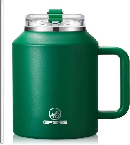 Vista 18 de Gpeng 30/40/50 oz Vaso con asa, botellas de agua con tapa de popote, taza de viaje de acero inoxidable aislada compatible con portavasos, mantiene