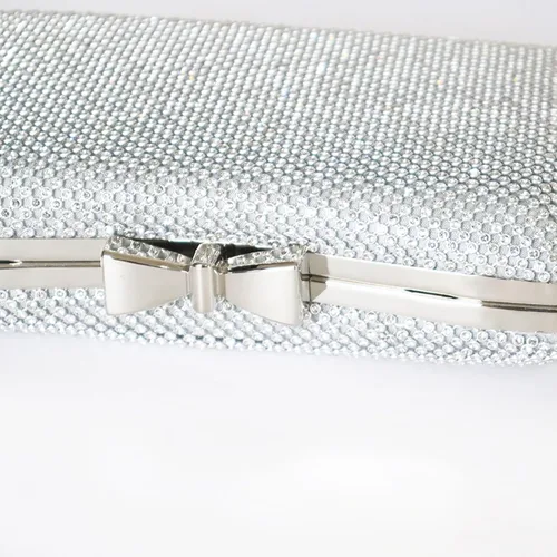 Vista 3 de Ayliss Bolso de mano con diamantes de imitación para mujer, bolso de noche con lazo, bandolera para novia, hombro, brillante, fiesta de graduación