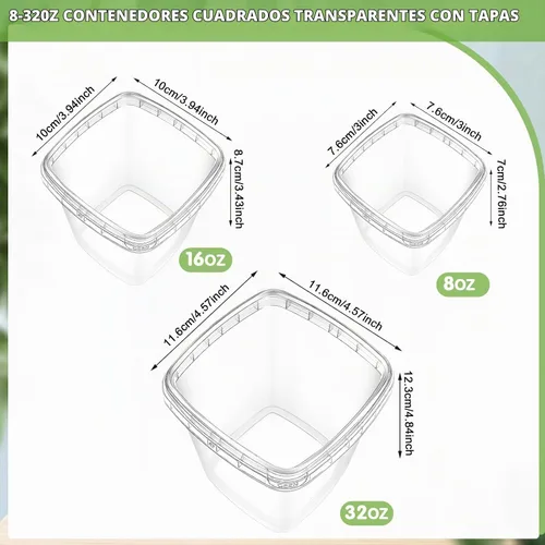 Vista 2 de Sliner - Juego de 60 recipientes cuadrados con tapas, 32 onzas, 16 onzas, 8