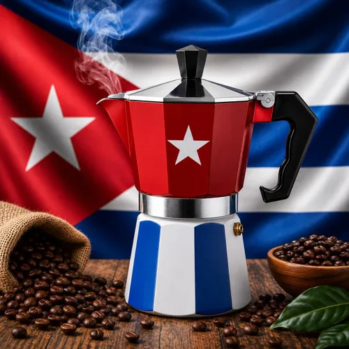 Vista 7 de PRK 14 Cafetera cubana Greca Pot de aluminio con diseño de bandera de Cuba Cafetera de café tradicional para café cubano auténtico, 6 tazas