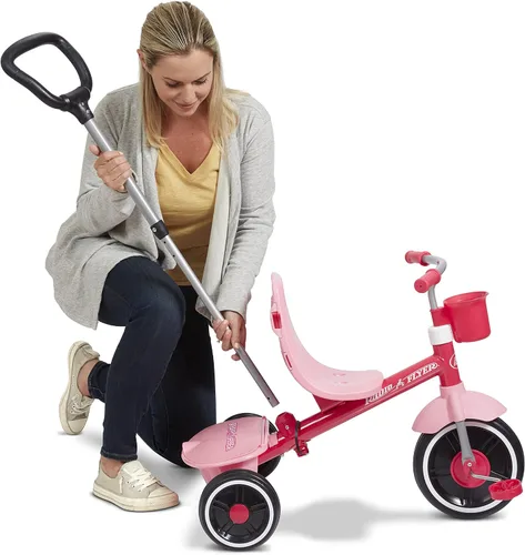 Vista 11 de Radio Flyer 4-in-1 Pedal & Push Stroll ’N Trike, Ages 1-5, UV Canopy, Pink Rosa