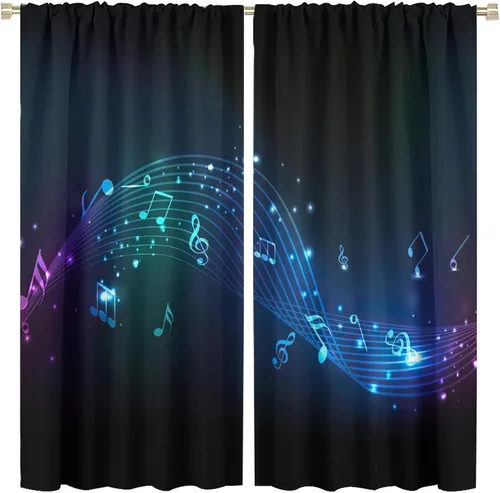 Vista 52 de Cortinas de notas musicales, blanco y negro, instrumento musical, canción, arte de canción, opacas, para ventana, dormitorio, sala de estar