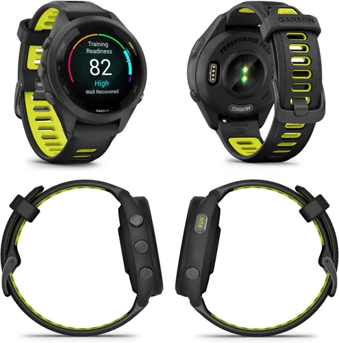 Vista 2 de Garmin Forerunner 265S Music GPS Running 42 mm Smartwatch, Negro con pantalla táctil AMOLED de 1.1 pulgadas E-Bank Bundle Negro y amarillo