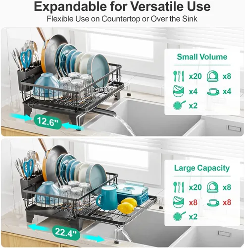 Vista 2 de GSlife Escurridor de platos expandible para usar sobre fregadero y encimera Negro