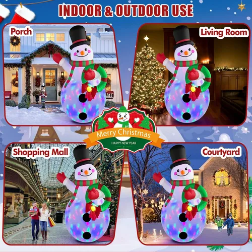 Vista 4 de Danxilu - Muñeco de nieve inflable gigante de 14 pies de Navidad, sosteniendo guirnalda, luces LED giratorias integradas, muñeco de nieve inflable