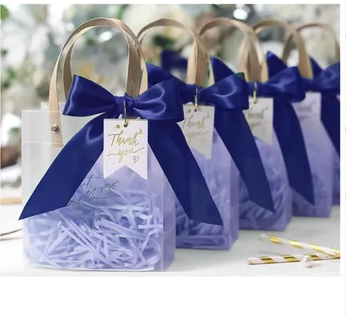Vista 9 de ZSMSTW 5 bolsas de regalo de PVC transparente con asas, bolsas de plástico reutilizables para regalos de boda, fiesta de cumpleaños, bolsas de Matcha