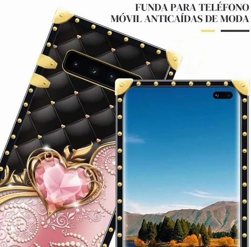 Vista 2 de Compatible con Samsung Galaxy S10 Plus, J Pink Diamonds Golden Hearts Lujo Elegante TPU suave a prueba de golpes Carcasa protectora de metal