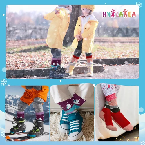 Vista 6 de Hylaea Calcetines de esquí de lana merino para niños, calcetines térmicos cálidos hasta la rodilla para patinaje de snowboard para niños y niñas