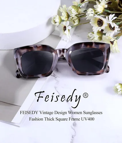 Vista 7 de FEISEDY Gafas de sol clásicas para mujer, gafas de sol cuadradas gruesas, marco grueso, UV400 B2471