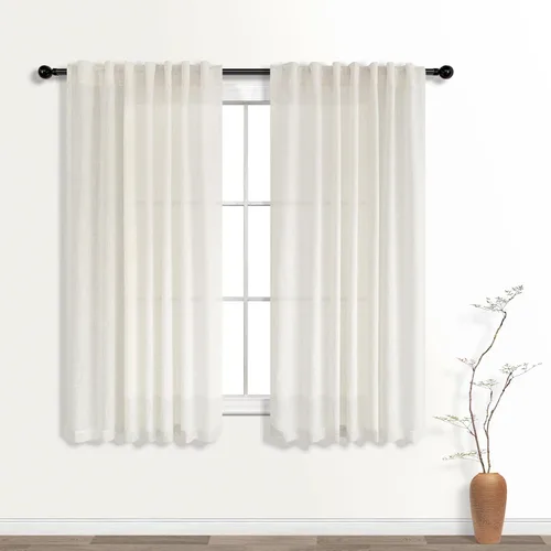 Vista 20 de Cortinas rústicas color beige tostado de 42 x 84 pulgadas de largo para sala de estar, juego de 2 paneles transparentes de lino natural, imitación