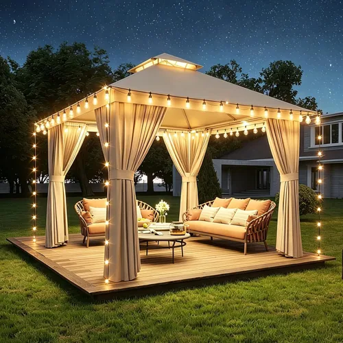 Vista 13 de Aoxun 8'x8' Outdoor Gazebo Metal Frame Canopy Tent with Curtains (Gray)