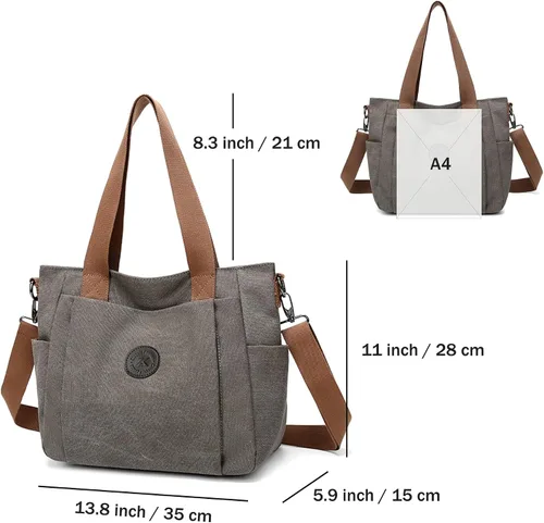 Vista 5 de DOURR Vintage Washed Canvas Tote Bag for Women Casual Crossbody Bag Everyday Carry All Purse Shoulder Bag Travel Work