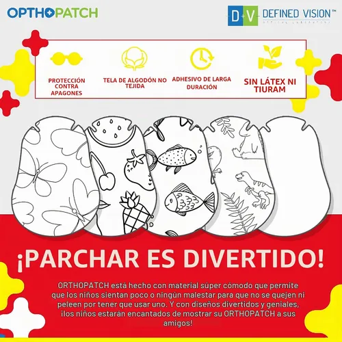Vista 4 de Opthopatch Parches para ojos para niños, adhesivo extra sensible, colorea tu propio parche, 40 unidades + 1 tabla de recompensas