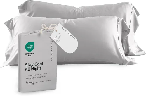 Vista 23 de Olive + Crate Tencel - Fundas de almohada de eucalipto, 100% Tencel Lyocell fundas de almohada refrescantes para personas que duermen con calor