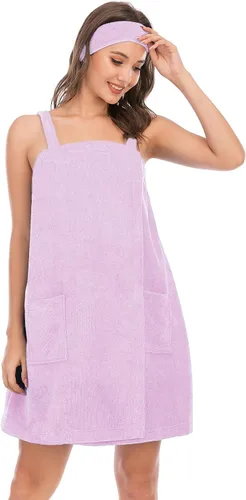 Vista 80 de Veseacky Toalla de baño para mujer con bolsillo, bata de spa ajustable y diadema facial
