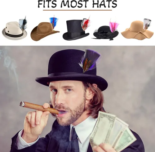 Vista 7 de Kenning 39 plumas de sombrero surtidas para sombreros coloridos reales para manualidades, decoración de boda, hombres y mujeres, aprox. 3.1-4.3 in